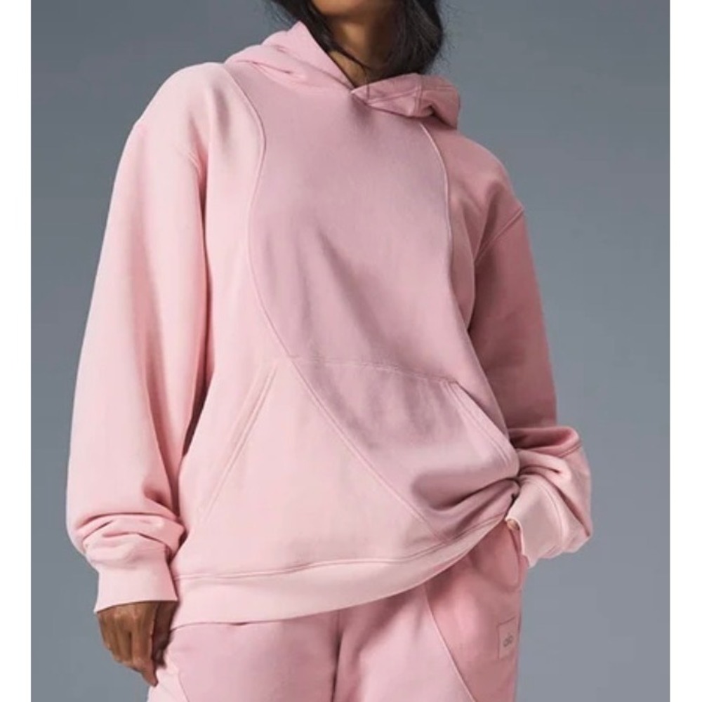 Alo Yoga Make Waves Sunset Pink Colorblock Hoodie Athleisure XXS oversized Cozy